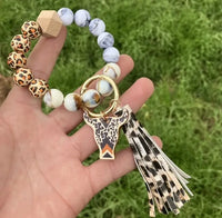 Leopard Beads Skull Tassel Keychain