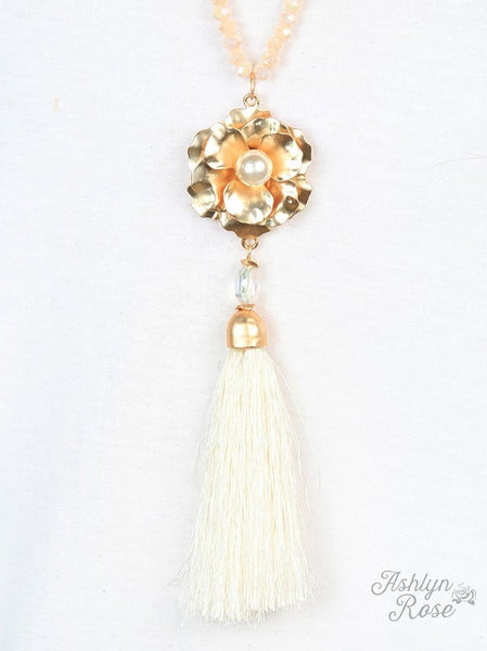 Shimmering Daisy Tassel Necklace