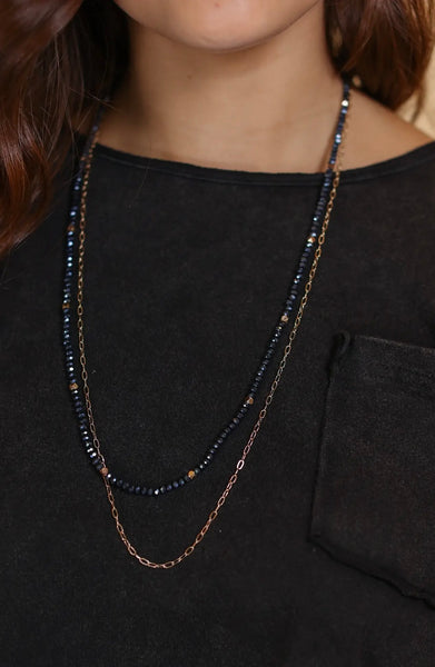 Glitz, Glam, Simple Strands Double Beaded Navy Blue Necklace