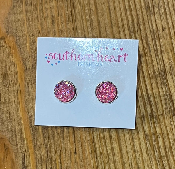 10mm Shinny Pink Druzy Earrings
