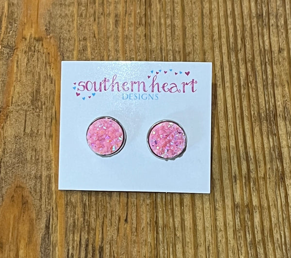12mm Shinny Light Pink Druzy Earrings