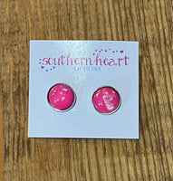 12mm Pink Silver Speck Studs