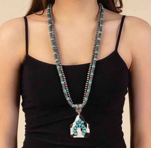 Layered Squash Blossom Necklace- Turquoise & Silver