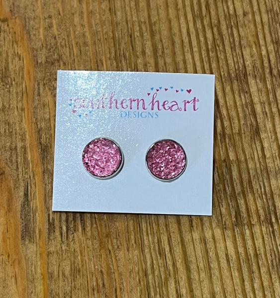 12mm Dull Pink Druzy Earrings