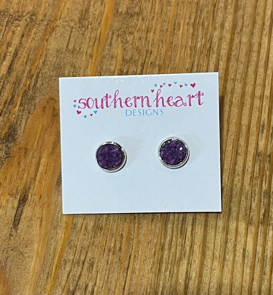 8mm Purple Druzy Earrings